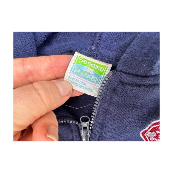 Y2K Sesame Street Beginnings Fleece Hoodie Vest Navy Blue "Stop for Cookies" Pat - Picture 5 of 7